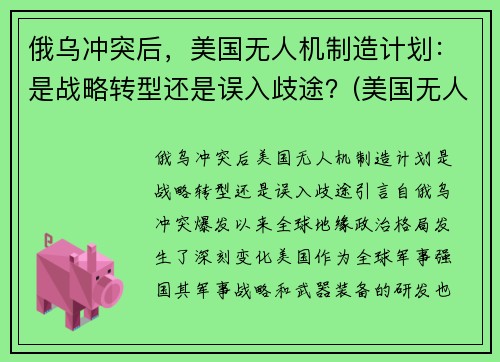 俄乌冲突后，美国无人机制造计划：是战略转型还是误入歧途？(美国无人机发展路线图2020)